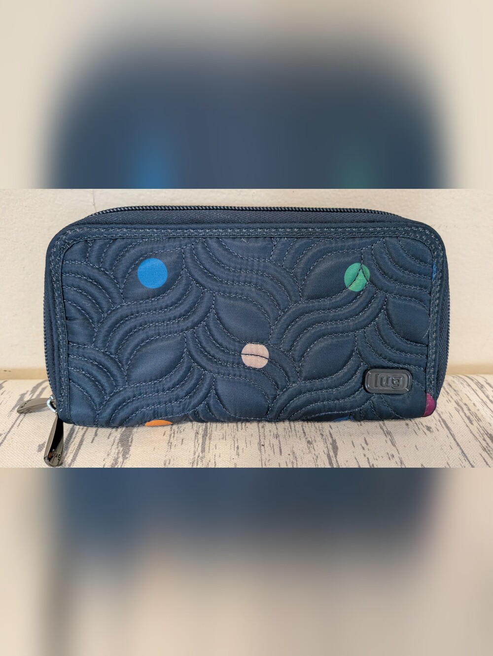 Lug Splits XL Navy Dots Wallet Like New